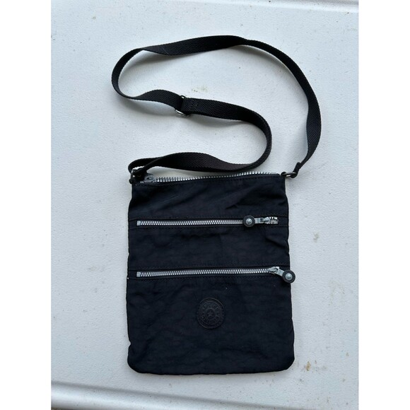 Kipling Keiko Black Crinkled Nylon Adjustable Travel Slim Crossbody Bag - Picture 2 of 6